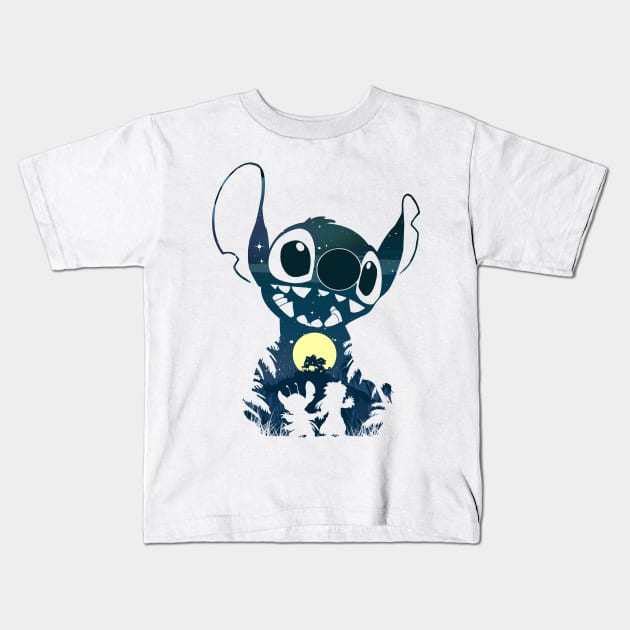 Ohana Stitch Night Set Silhouette Kids T-Shirt by Meca-artwork